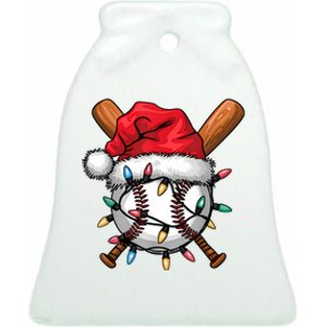 Baseball Santa Hat Christmas Lights Baseball Player Ceramic Bell Ornament