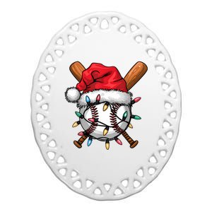 Baseball Santa Hat Christmas Lights Baseball Player Ceramic Oval Ornament