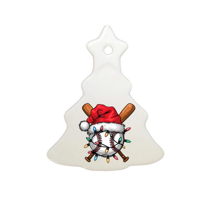 Baseball Santa Hat Christmas Lights Baseball Player Ceramic Tree Ornament