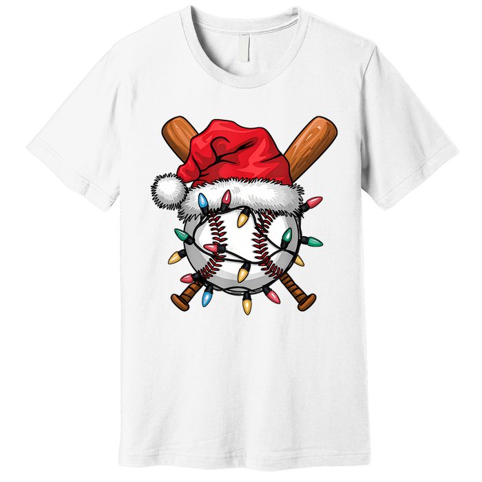 Baseball Santa Hat Christmas Lights Baseball Player Premium T-Shirt