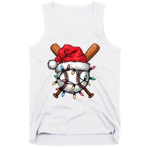 Baseball Santa Hat Christmas Lights Baseball Player Tank Top