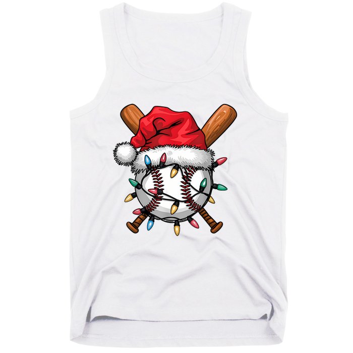 Baseball Santa Hat Christmas Lights Baseball Player Tank Top