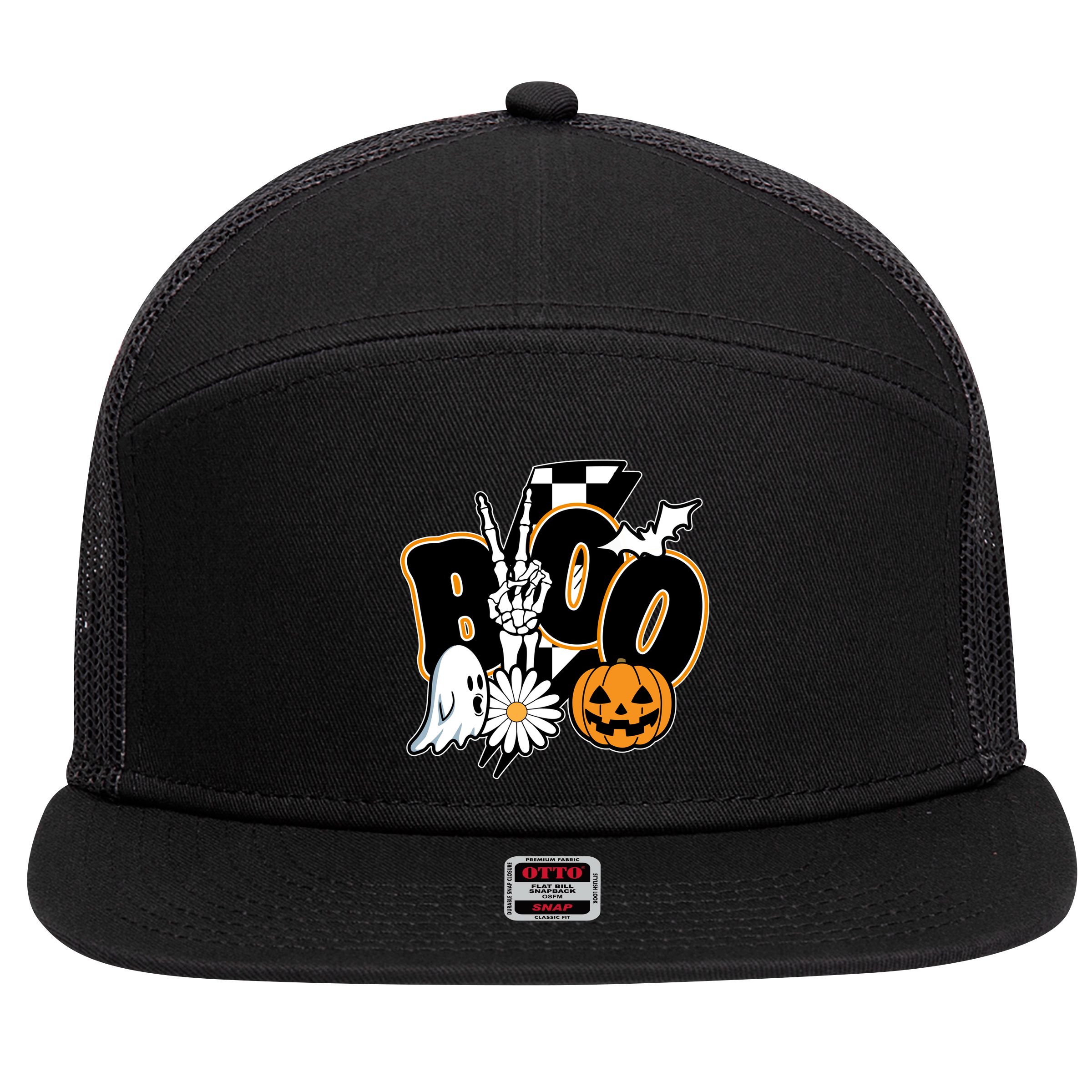 Boo Spooky Halloween Cute 7 Panel Mesh Trucker Snapback Hat
