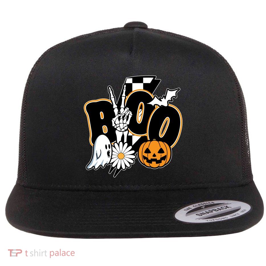 Boo Spooky Halloween Cute Flat Bill Trucker Hat