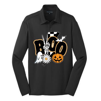 Boo Spooky Halloween Cute Silk Touch Performance Long Sleeve Polo