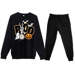 Boo Spooky Halloween Cute Premium Crewneck Sweatsuit Set