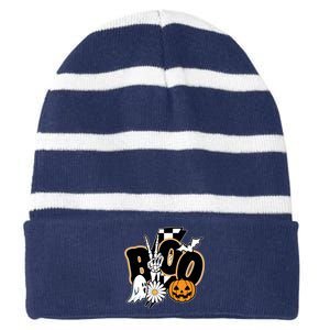 Boo Spooky Halloween Cute Striped Beanie with Solid Band