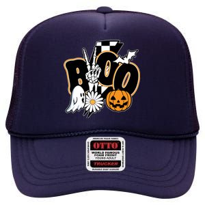 Boo Spooky Halloween Cute High Crown Mesh Back Trucker Hat