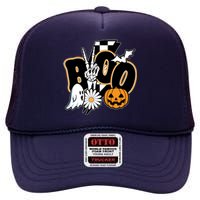 Boo Spooky Halloween Cute High Crown Mesh Back Trucker Hat