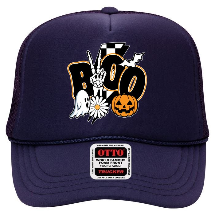 Boo Spooky Halloween Cute High Crown Mesh Back Trucker Hat