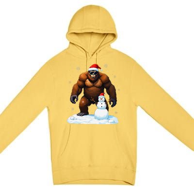 Bigfoot Santa Hat Snowman Merry Christmas Snow Adults Premium Pullover Hoodie