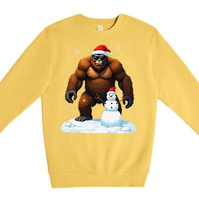 Bigfoot Santa Hat Snowman Merry Christmas Snow Adults Premium Crewneck Sweatshirt