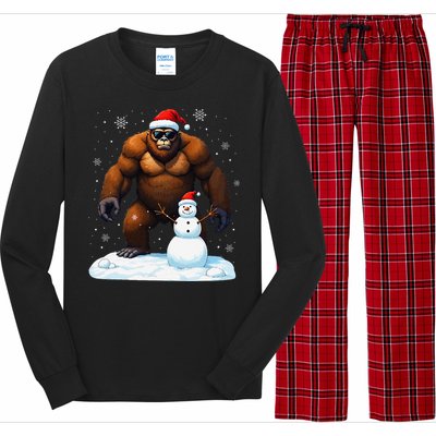 Bigfoot Santa Hat Snowman Merry Christmas Snow Adults Long Sleeve Pajama Set