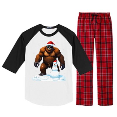 Bigfoot Santa Hat Snowman Merry Christmas Snow Adults Raglan Sleeve Pajama Set