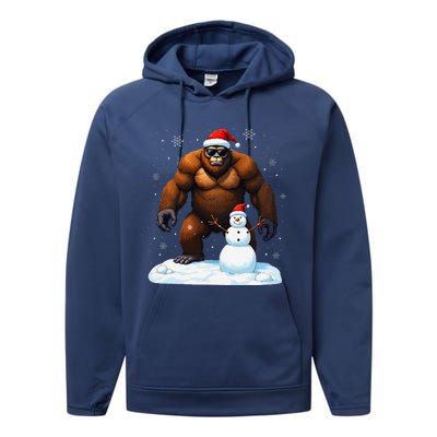 Bigfoot Santa Hat Snowman Merry Christmas Snow Adults Performance Fleece Hoodie