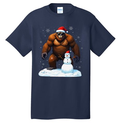 Bigfoot Santa Hat Snowman Merry Christmas Snow Adults Tall T-Shirt