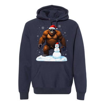 Bigfoot Santa Hat Snowman Merry Christmas Snow Adults Premium Hoodie