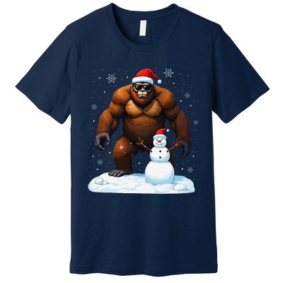 Bigfoot Santa Hat Snowman Merry Christmas Snow Adults Premium T-Shirt