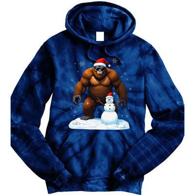 Bigfoot Santa Hat Snowman Merry Christmas Snow Adults Tie Dye Hoodie