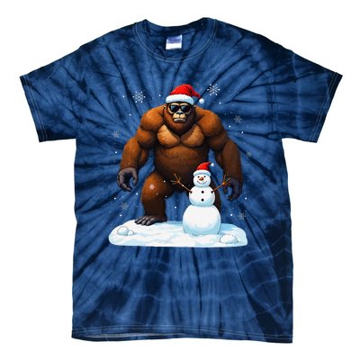 Bigfoot Santa Hat Snowman Merry Christmas Snow Adults Tie-Dye T-Shirt