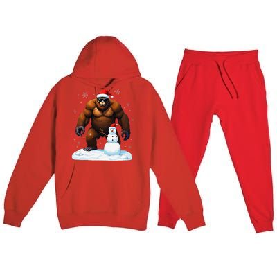 Bigfoot Santa Hat Snowman Merry Christmas Snow Adults Premium Hooded Sweatsuit Set