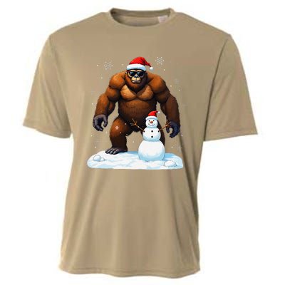 Bigfoot Santa Hat Snowman Merry Christmas Snow Adults Cooling Performance Crew T-Shirt