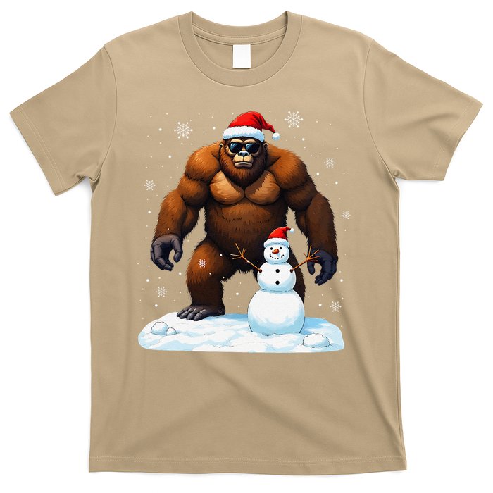 Bigfoot Santa Hat Snowman Merry Christmas Snow Adults T-Shirt