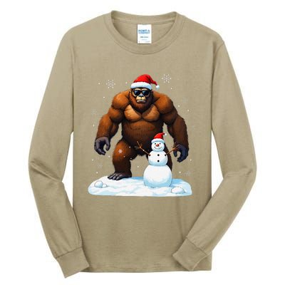 Bigfoot Santa Hat Snowman Merry Christmas Snow Adults Tall Long Sleeve T-Shirt