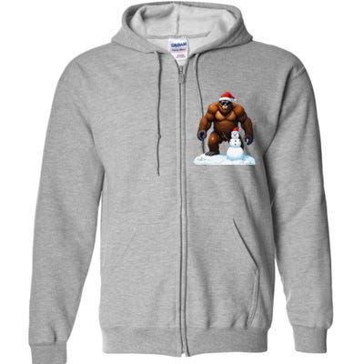 Bigfoot Santa Hat Snowman Merry Christmas Snow Adults Full Zip Hoodie