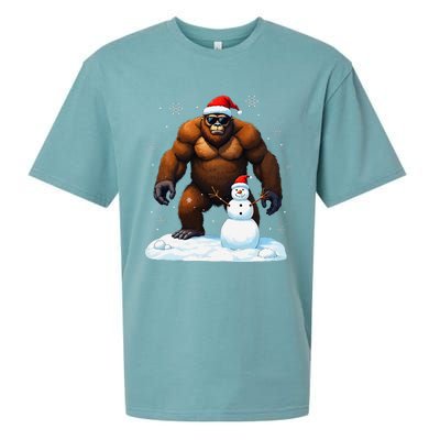 Bigfoot Santa Hat Snowman Merry Christmas Snow Adults Sueded Cloud Jersey T-Shirt