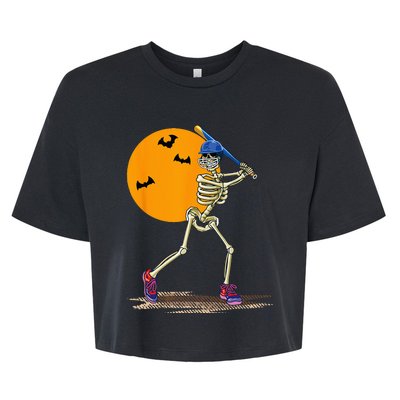 Baseball Skeleton Halloween Men Baseball Halloween Bella+Canvas Jersey Crop Tee