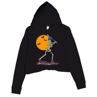 Baseball Skeleton Halloween Men Baseball Halloween Crop Fleece Hoodie