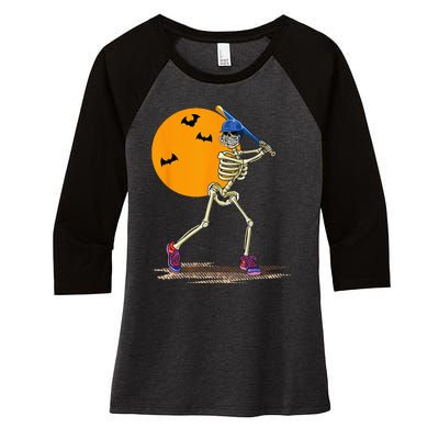 Baseball Skeleton Halloween Men Baseball Halloween Women's Tri-Blend 3/4-Sleeve Raglan Shirt