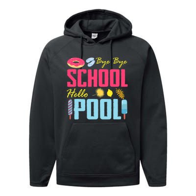 Bye School Hello Pool Beach Last Day Of School Performance Fleece Hoodie