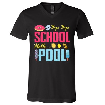 Bye School Hello Pool Beach Last Day Of School V-Neck T-Shirt