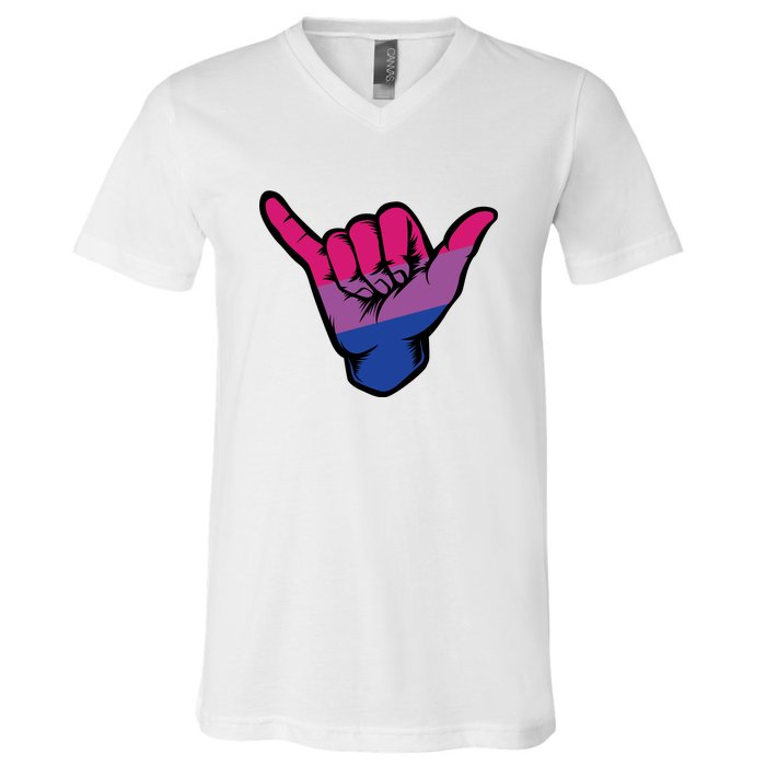 Bisexual Shaka Hand Bi Pride Flag Bisexual Pride Day V-Neck T-Shirt