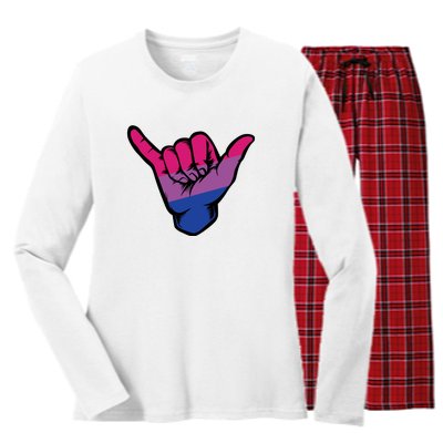 Bisexual Shaka Hand Bi Pride Flag Bisexual Pride Day Women's Long Sleeve Flannel Pajama Set 