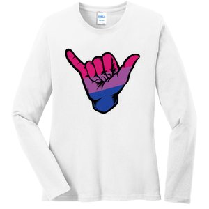 Bisexual Shaka Hand Bi Pride Flag Bisexual Pride Day Ladies Long Sleeve Shirt