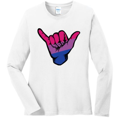 Bisexual Shaka Hand Bi Pride Flag Bisexual Pride Day Ladies Long Sleeve Shirt