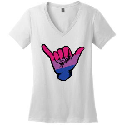 Bisexual Shaka Hand Bi Pride Flag Bisexual Pride Day Women's V-Neck T-Shirt