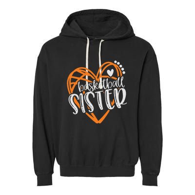 Basketball Sister Heart Distressed Garment-Dyed Fleece Hoodie