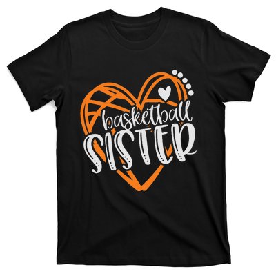 Basketball Sister Heart Distressed T-Shirt