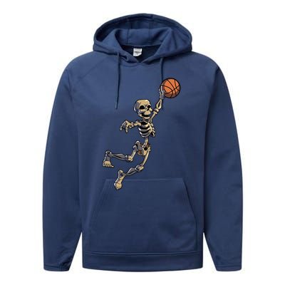 Basketball Skeleton Halloween Basketball Performance Fleece Hoodie