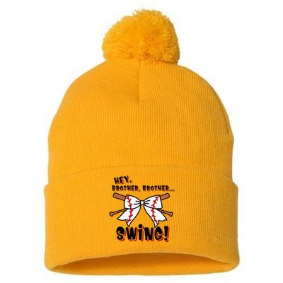 Baseball Sister Hey Brother Brother Swing Pom Pom 12in Knit Beanie