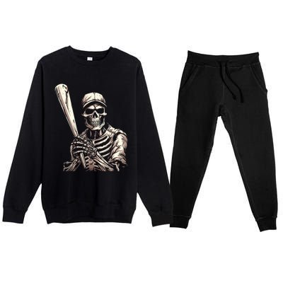 Baseball Skeleton Halloween Baseball Player Spooky Premium Crewneck Sweatsuit Set