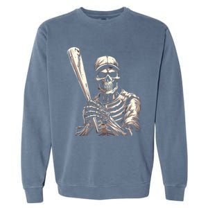 Baseball Skeleton Halloween Baseball Player Spooky Garment-Dyed Sweatshirt