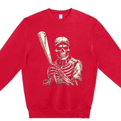 Baseball Skeleton Halloween Baseball Player Spooky Premium Crewneck Sweatshirt