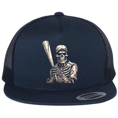 Baseball Skeleton Halloween Baseball Player Spooky Flat Bill Trucker Hat