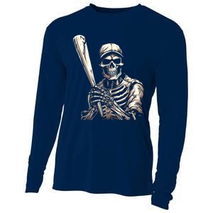 Baseball Skeleton Halloween Baseball Player Spooky Cooling Performance Long Sleeve Crew