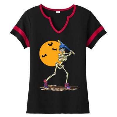 Baseball Skeleton Halloween Baseball Halloween Ladies Halftime Notch Neck Tee